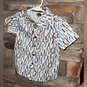 BPS Bass Pro Shops Outdoor Kids Kids Forest Print Collar Button Down SS Shirt 2T